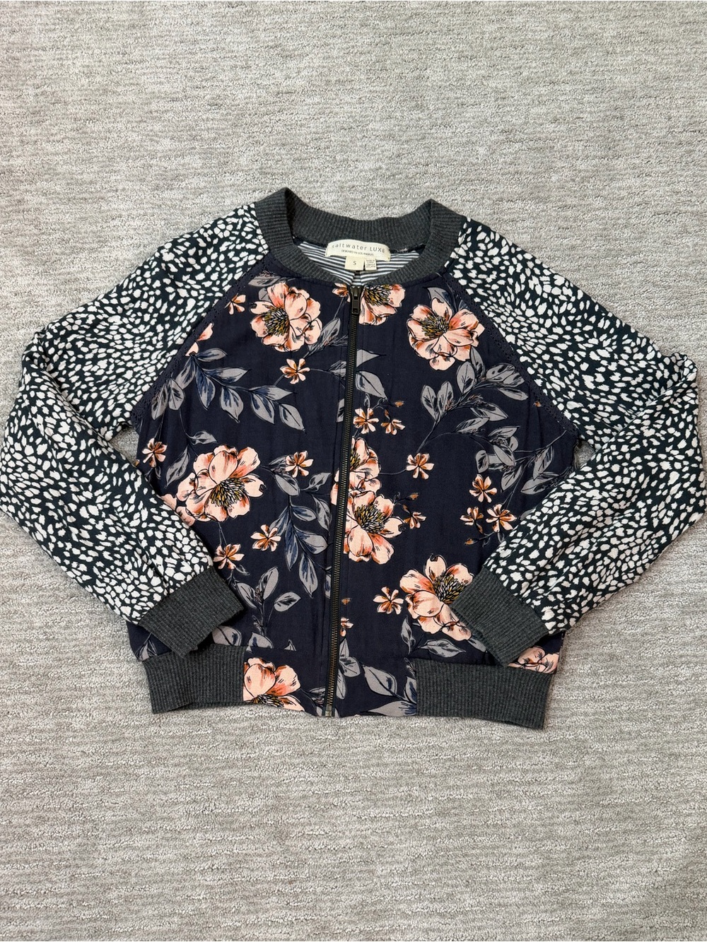 saltwater LUXE Floral Bomber Jacket with Peach Accents